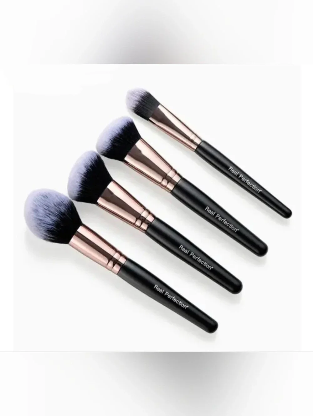 Real Perfection 4-Piece Makeup Brush Set- Black Handles with Gold Ferrules BNIB